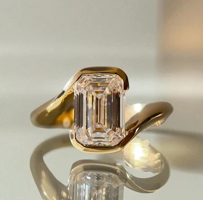 3.0 Carat Emerald Cut Lab Grown Diamond Ring 14K Gold IGI Certified F VVS2 - Image 1 of 4
