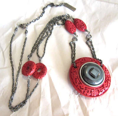 Jan Michaels of San Francisco Hematite and Cinnabar design chain necklace - Image 1 of 4