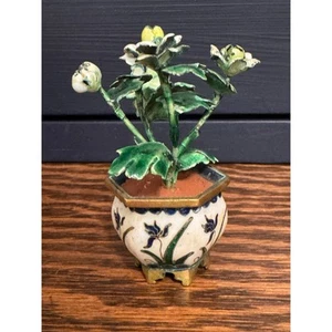 Vintage Miniature Chinese Cloisinne Flower Pot with Floral Arrangment - Picture 1 of 6