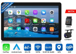 OBD+CAM+10.95"Android 13 Car Stereo QLED Touchscreen GPS 4G LTE Wireless CarPlay - Picture 1 of 23