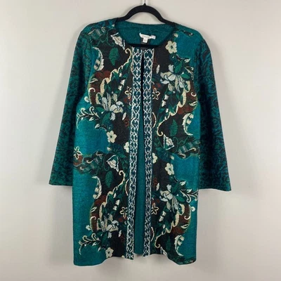 Chicos Teal Travelers Collection Mixed Crushed Duster Jacket Size 2 US Large - Image 1 of 4