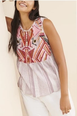 Dolan Velia 刺绣背心 XS 码红色 Motif Geo 印花 Anthropologie — 第 1/4 张图片