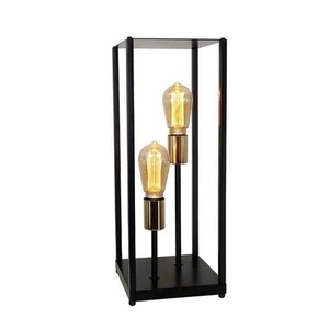 Black Metal Frame Lamp Exposed Bulb Cuboid Box Style Table Floor Industrial - Picture 1 of 1