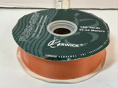 Roll Floral Double-Face Satin Ribbon Orange Waterproof Poly 1 7/16" Wide 100 Yds - Image 1 of 4
