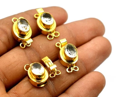 1 Pc White Topaz Box Clasp 2 Strand 18k Gold Plated - Image 1 of 4