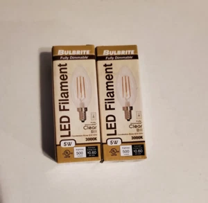 LED Filament Chandelier 5W 60W Candelabra E12 Clear 3000K Soft White 2 Pack - Picture 1 of 4