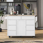 Kitchen Island Cart Storage Cabinet with Rubber Wood Countertop for Dinning Room