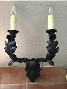 Vintage Spanish Wrought Iron Scroll Wall Sconce 2 Light Fixture - Picture 1 of 11