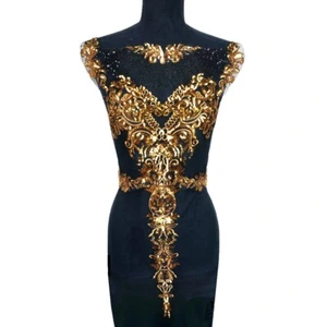 Abito Nobile Reale Nero Tulle Oro Paillettes Ricamo Pizzo Tessuto Nappa Applique - Foto 1 di 12