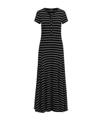 size S Lauren Ralph Lauren Henley stripe cotton modal Maxi Dress black white - Image 1 of 4