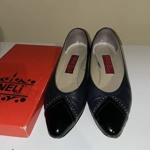 Zapatos de Tacón Grueso Vintage Vaneli Azul Marino/Negro Cuero Talla 9.5M - Imagen 1 de 7