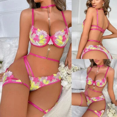 Lencería sexy para mujer Babydoll de encaje sujetador conjunto de tanga ropa para dormir ropa interior ropa para dormir Foto 1 de 4