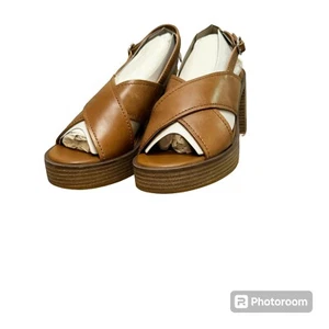 NWT Lucky Brand Women’s Delmie Tan Open Toe Block Heel Sandals Size 9 1/2 M - Picture 1 of 12