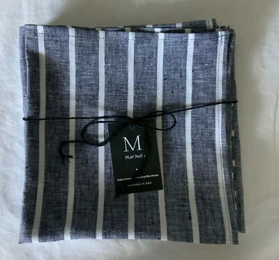 NUEVO JUEGO DE 4 SERVILLETAS DE TELA DE CENA/ALMUERZO 100% LINO HECHAS A MANO RAYAS AZULES RÚSTICAS Foto 1 de 4