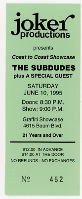 The Subdudes Concert Ticket Graffiti Pittsburgh, PA 1995 - Image 1 of 2