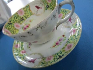 Vintage KUTANI JAPÓN Moriage Pájaros y Flores, Taza y Platillo con Cáscara de Huevo - Imagen 1 de 12