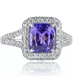 3.07CT Natural Corte Almohada Anillo Compromiso Diamante Tanzanita 18k Blanco - Imagen 1 de 4