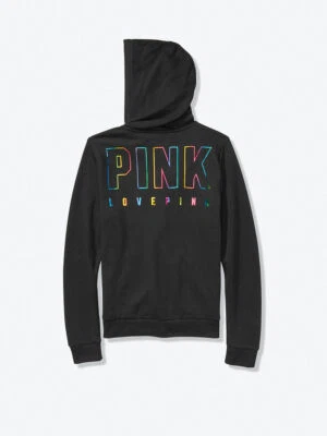 M Victoria Secret Rosa Negro Arco Iris Lámina Salón Diario Cremallera Completa Sudadera con Capucha NUEVO Foto 1 de 2