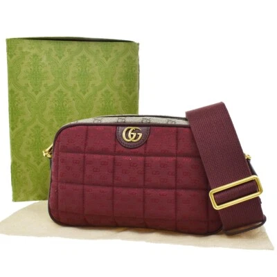 Bolso de Hombro GUCCI Marmont GG Patrón Cuero Supremo Lona Marrón Rojo 638RF330 Foto 1 de 4