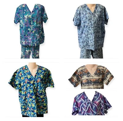 Mixed Lot of 7 Scrub Top Bottom Sets Medium Novelty Print Colorful Croc Horses - Image 1 of 4