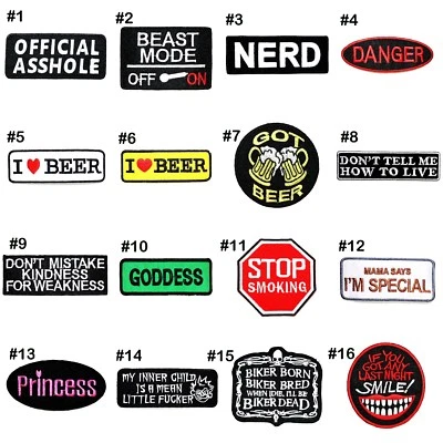 Motorcycles Biker Chopper Funny Joke Quote Clothing Jeans Jacket Iron on Patch - Image 1 of 4
