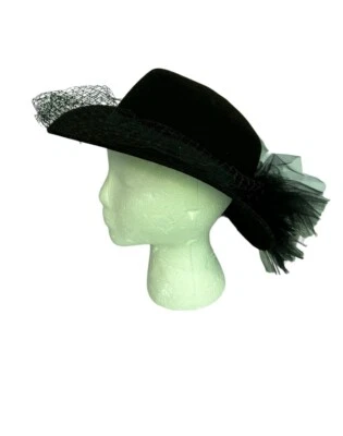 Sombrero para mujer Bollman Doeskin negro 100 % lana estructurado con banda, red EE. UU. Foto 1 de 4