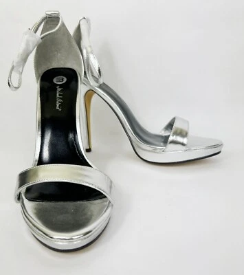 Michael Antonio Shoes Pumps Silver Open Toe Strap Stiletto Sz 10 Heels Lovina - Image 1 of 4