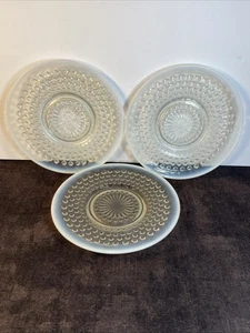 3 Vintage Anchor Hocking Moonstone Opalescent Hobnail Glass Saucer Plate 6 3/8". - Picture 1 of 9