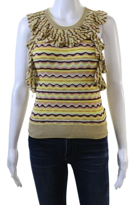 Regata Ulla Johnson feminina gola V sem mangas babado multicolorida listrada tamanho P - Imagem 1 de 4