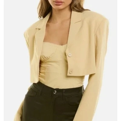 Blazer feminino grande novo com etiquetas WeWoreWhat amarelo manteiga cropped sarja espinha de peixe - Imagem 1 de 4
