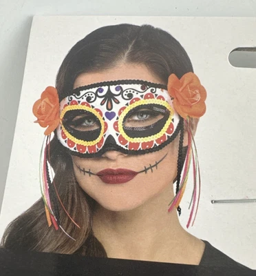 Fiesta De La Muerte Mask Colorful Sequins Elastic Costume New Day of the Dead - Image 1 of 4