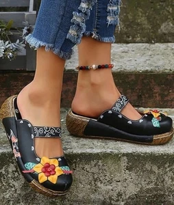 RXFSP Women's Black & Yellow Floral Embellished Sz 43- 11 Mules NWOB - Picture 1 of 9