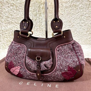 Celine Handtasche Beuteltasche Handtasche Tweed Leder Bordeaux Braun Original - Bild 1 von 24