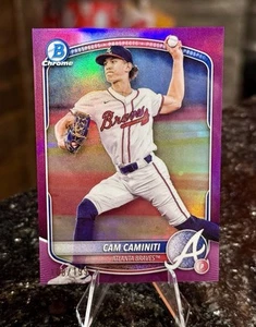 2025 Bowman CHROME - CAM CAMINITI #/199 TRUE FUCHSIA REFRACTOR BCP-46 Braves - Picture 1 of 2