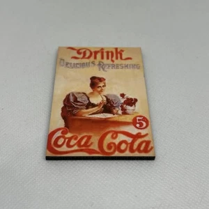 Vintage Coca Cola Duster Girl wooden Plaque Magnet - Picture 1 of 4