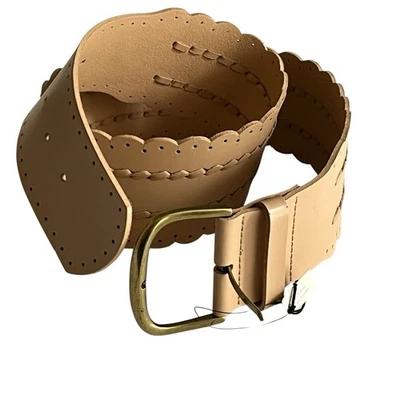 Cinturón de cuero festoneado con celosía bisque ancho Cabi talla M herrajes de metal dorado NUEVO Foto 1 de 4