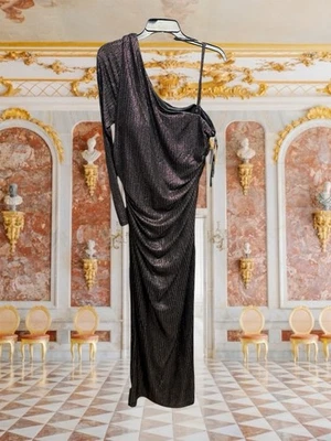 Vestido longo Guess feminino tamanho 16 formal um ombro bronze metálico novo - Imagem 1 de 4