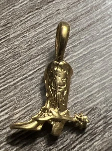 Cowboy Cowgirl Country Western Boot Pendant Charm Gold Tone - Picture 1 of 6