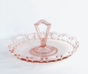 Pink Depression Glass Sandwich Plate with Handle & open lace edge - Picture 1 of 6