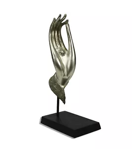 Silver metal upward Buddha hand on black wooden stand - Large size 33cm Thailand - Picture 1 of 4