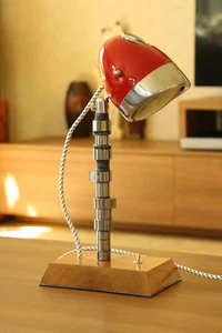 Vintage Schreibtischlampe Vom Oldtimer Motorrad Scheinwerfer mit Motorwelle - Bild 1 von 8
