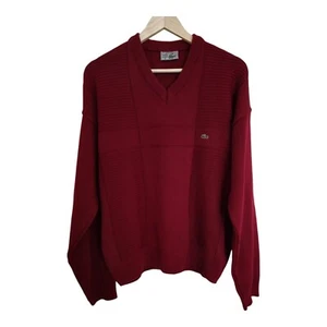 Jersey unisex vintage años 90 Lacoste M-L, rojo oscuro, cuello en V, oversize - Imagen 1 de 9