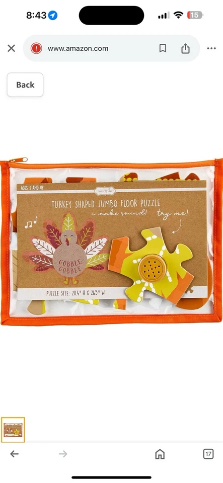 Puzzle de suelo Jumbo en forma de pavo hace sonidos Foto 1 de 1