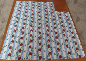 Vintage Blue White Stripes Floral Roses Cotton Material Fabric 88cm x 62cm - Picture 1 of 6