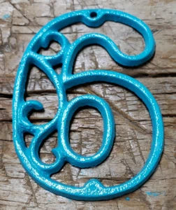 Rustic TURQUOISE Cast Iron Metal House Number Street Address 4 1/2 INCH Phone #6 - Picture 1 of 1