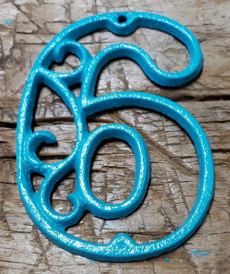 Rustic TURQUOISE Cast Iron Metal House Number Street Address 4 1/2 INCH Phone #6 - Image 1 of 1