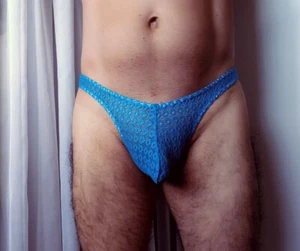 Men's Sheer Lace Thong Underwear Male Bikini G-string Stretchy Tangas Pouch Soft - Picture 1 of 16