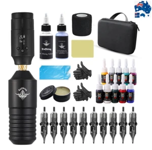 Tuffking Tattoo Machine Kit Wireless Motor Pen Gun Color Ink Power Supply Needle - Picture 1 of 16