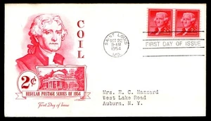 USA, SCOTT # 1055, ARTMASTER FDC COVER OF 1954 THOMAS JEFERSON COIL PAIR - Picture 1 of 1