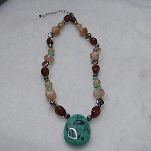 Brown and turquoise acrylic beaded necklace - Picture 1 of 4